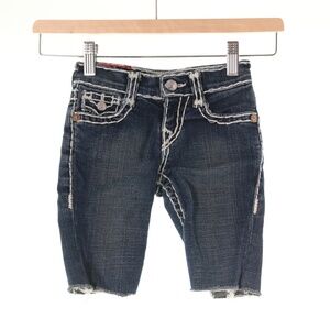 True Religion Joey Super T White Stitching Cutoff Bermuda Denim Shorts Girls 4